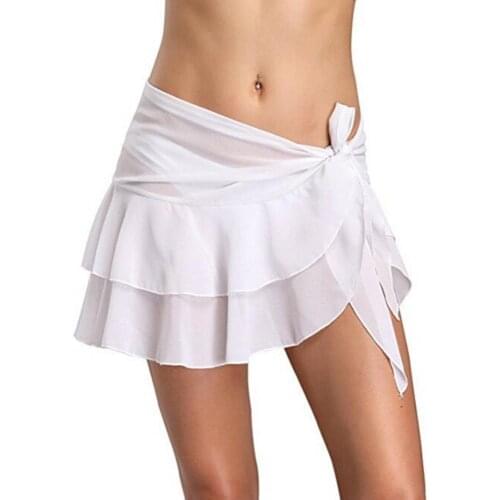 Women Chiffon Beach Cover up Summer Ruffle Bandage Beachwear Short Bathing Swim Suit See Through Mini Skirt New