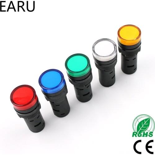 1pcs 16mm Panel Mount Signal Power Led Indicator Light Blue Green Red White Yellow Pilot Lamp AC DC 12V 24V 220V AD16-16C