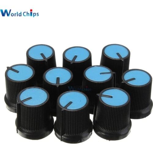 10PCS Black Knob Blue Face Plastic for Rotary Taper Potentiometer Hole 6mm