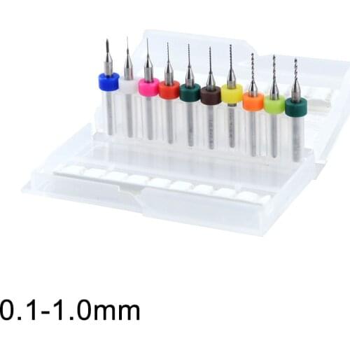 10pcs/Set HighQuality Hard Alloy PCB Print Circuit Board Carbide Micro Drill Bits Tool 0.1 to 1mm for SMT CNC
