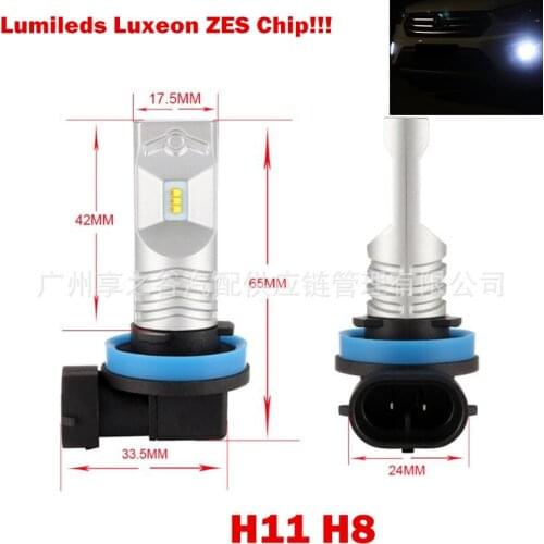 2 Pcs White 6000K High Power H11 H8 H7 ZESLumiled Chips Bulbs For DRL Fog Lights Driving Lamps DRL Corner Light Bulbs