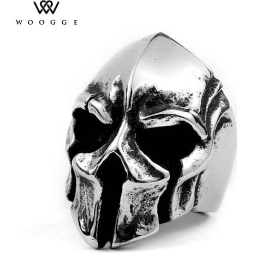 2018 Fashion Jewelry Vintage Norse Viking Elmo Mask Spartan Helmet Ring Anneau Acier Spartiate Stainless Steel Rings For Men