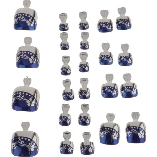 24pcs Metallic Toe Nails Full Cover Pedicure False Nail Art Tips With Tool