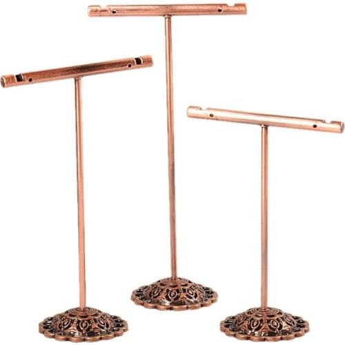 3 Pcs Portable Black Copper Metal Earring Display Rack Necklace Organizer Ornament T Shape Stand Holder Showcase Display Stand