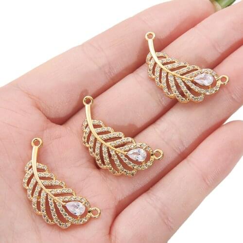 31x15mm Europe and America Shiny Zircon Feather Necklace Earrings Ring Women Personality Temperament Luxury Fashion Jewelry