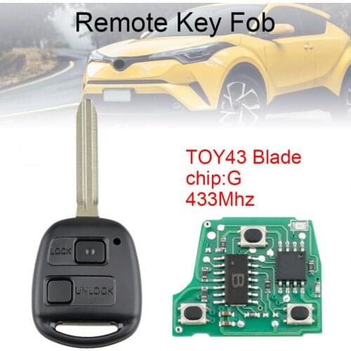 433Mhz 2 Buttons Remote Car Key with G Chip and TOY43 Blade Fit for Toyota RAV4 Prado Tarago Kluger Avensis 2003-2010