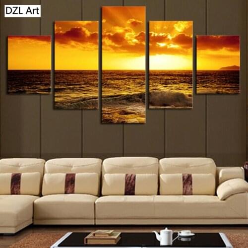 Unframed 5 Piece Setting Sun Ocean Seascape Modern Home Wall Decor Canvas Picture Art HD Print Painting On Canvas For Home Decor