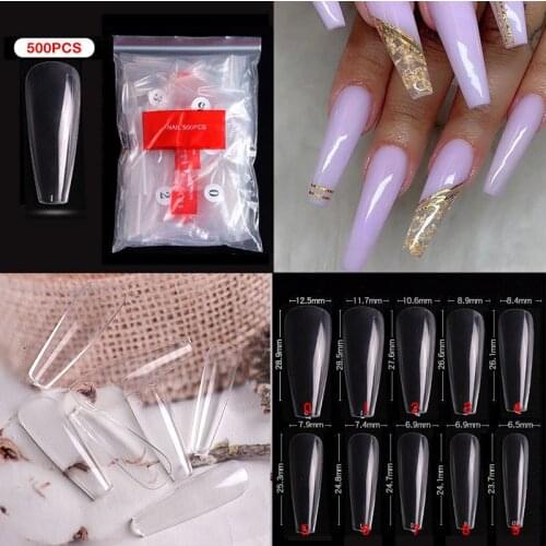 500Pcs/bag Fake Coffin Nails Ballerina Long Clear/Natural/White False Nails Art Tips Flat Shape Full Cover Manicure False Nails