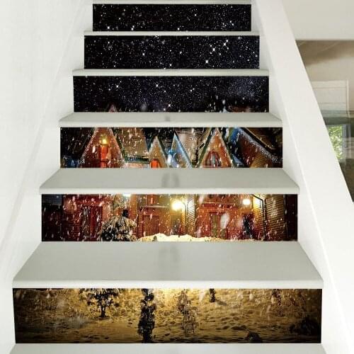 6pcs/13pcs 3D Warm Christmas House Art Staircase Decals PVC Self-Adhesive Stair Risers Stickers Wallpaper for Home Hotel Murals