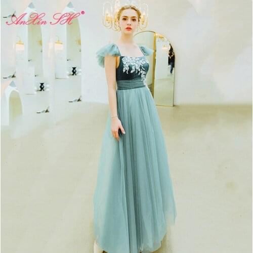 AXJFU luxury green lace princess long evening dress vintage sweet heart ruffles beading flower party bride evening dress 5987