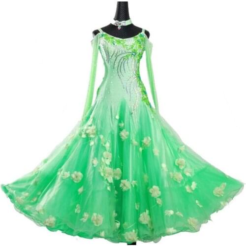 Ballroom Dancing Dress Woman Modern Waltz Tango Dance Dress/standard Ballroom Competition Costume green color flower
