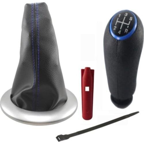 FOR Renault Megane 2 Gear Gaiter + Gear Shift Knob Blue Stitch + Leather Knob Blue Cover