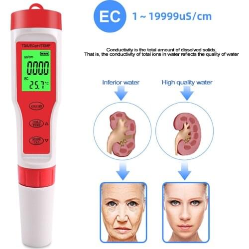 4-in-1 Digital PH Meter PH TDS EC TEMP Multifunctional Qater Quality Detector Mini Size Suitable for Drinking Water Spa TS1
