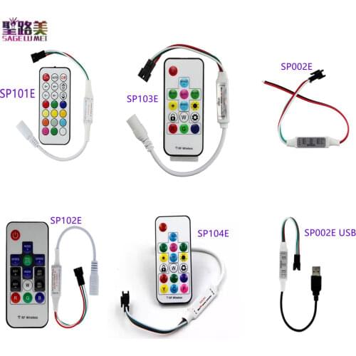 SP101E-SP104E/SP002E(USB) 6 Types MINI RF Wireless Remote Pixel Digital RGB strip Led Controller for WS2811/2812 led Strip Light