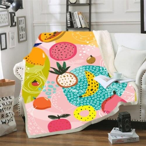 Tropical Fruit Pineapple Cartoon Drawing Sherpa Kids Throw Blanket Plush Blanket 3D Print Microfiber Warm and Machine Washable
