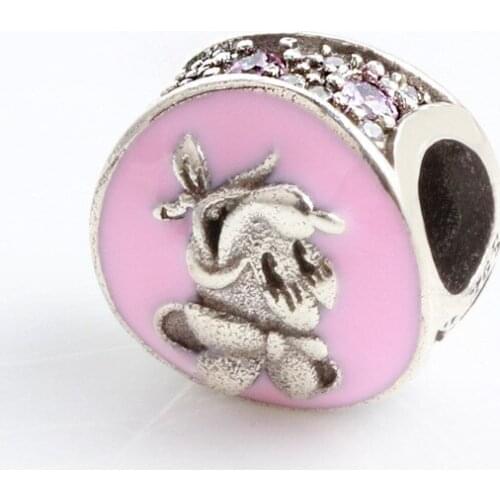S925 Sterling Silver Pink Epoxy Minnie Beads Fit Original Bracelet Necklace DIY Jewelry