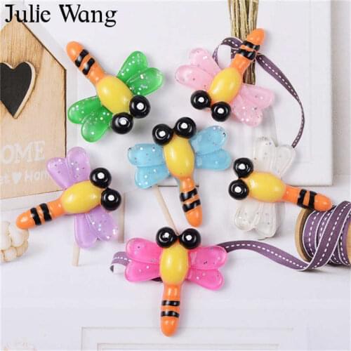 Julie Wang 10PCS Resin Cartoon Dragonfly Charms Mixed Colors Insect Pendants Jewelry Making Accessory Table Props Decoration