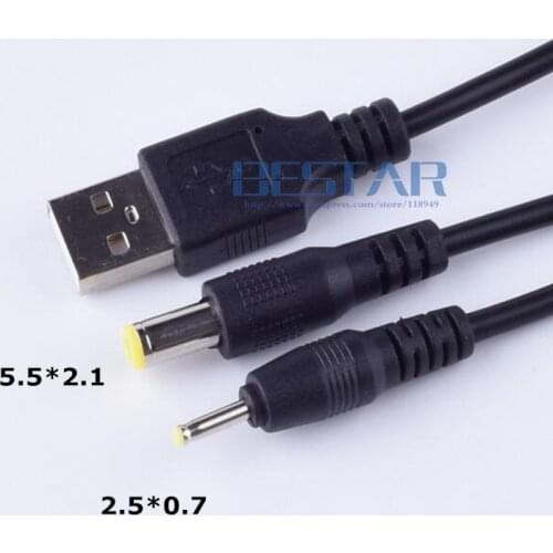 USB to 5.5 mm/2.1 mm & 2.5 mm/0.7 mm 1 in 2 out DC splitter Cable 5 Volt 2A DC Barrel Jack Power Y Cable USB 1 To 2 1.5m