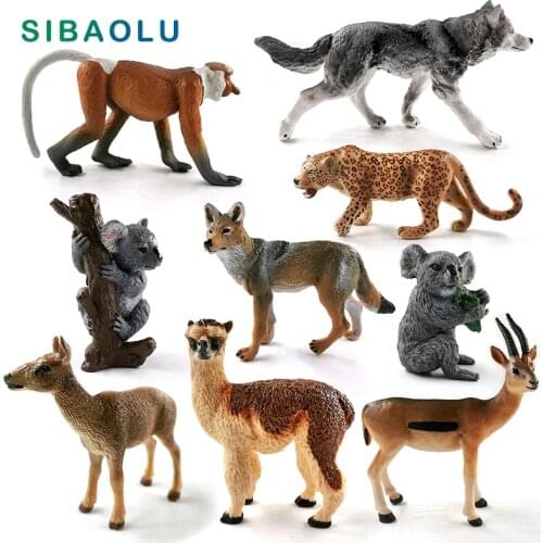 Koala Wolf Deer Leopard Alpaca Antelope Monkey animal model figurines home decor miniature fairy garden decoration accessories