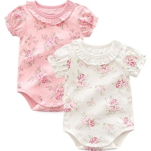 2019 New Born Baby Summer Thin Flower Clothes Short Sleeved Printed Cute Floral Triangle Bodysuit Infant Girls Cotton Jumpsuit