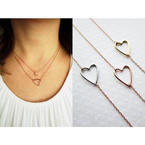 Tiny Line Hollow Out Open Heart Necklaces Simple Wire Wrapped Love Heart Necklaces for Lovers Couples charm pendant jewelry