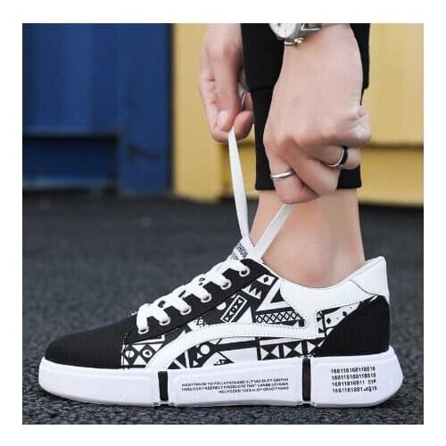 2020 New Fall/Winter Men Casual Canvas Shoes Fashion Print Lace-Up Sneakers Trainers Leisure Shoes Mens Flats Slip Shoes