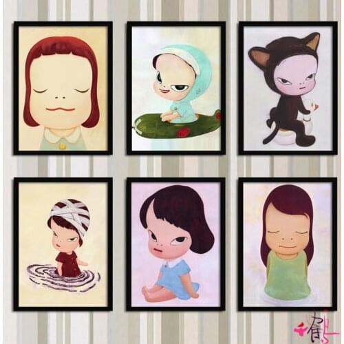 Yoshitomo Nara Dream Doll Cartoon Creative Hanging Painting Children Room Modern Mural Home Boudoir Bedroom Decorative Painting
