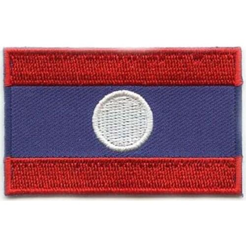 Laos Embroidered Flag Patches MOQ50pcs Made by Twill with Flat Broder and Iron On Backing free shipping by Post