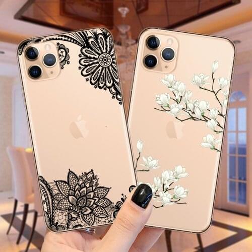 Peony Flower Soft Phone Case For iPhone 11 12 Mini Pro XS Max X XR 6S 6 7 8 Plus 5 5S SE 2020 Loves Lace Floral Silicone Cover