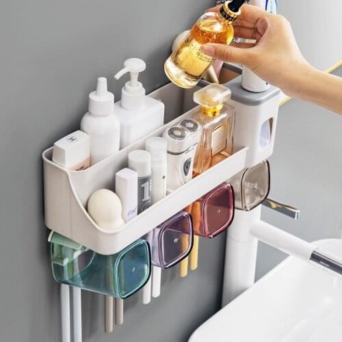 Bathroom Accessories organizer Set Toothbrush Holder Automatic Toothpaste Dispenser Holder Toothbrush Wall Mount Rack Tools Set