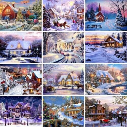 GATYZTORY Snow House Christmas Landscape DIY Painting By Numbers For Adults Acrylic Paints Kits DIY Framed Gift Home Decor Art