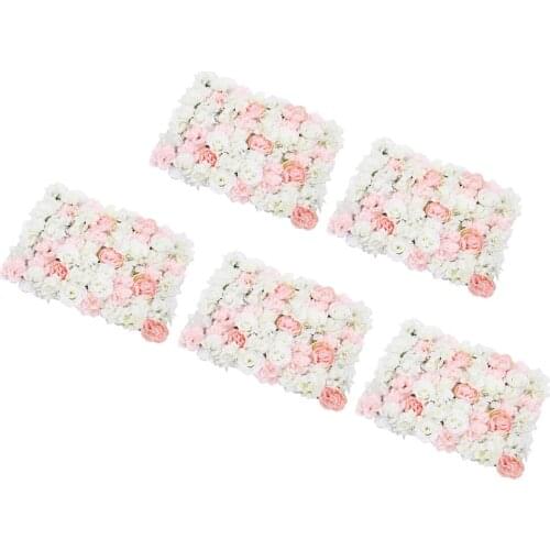 Set of 5 Artificial Rose Flower Panels, Simulation Flowers Wall Hanging Decor, Wedding Venue Backdrop Photography Props