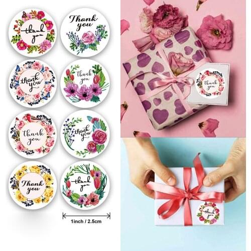 500Pcs/roll 1 Inch Floral Thank You Sticker for Party Envelope Gift Baking Packaging Seal Label Decoration Stationery Stickers
