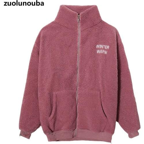 2020 New Winter Plus Velvet Thick Lamb Plush Zipper Coat Ladies Loose And Versatile Stand-up Casual Polar Fleece Warm Sweatshirt
