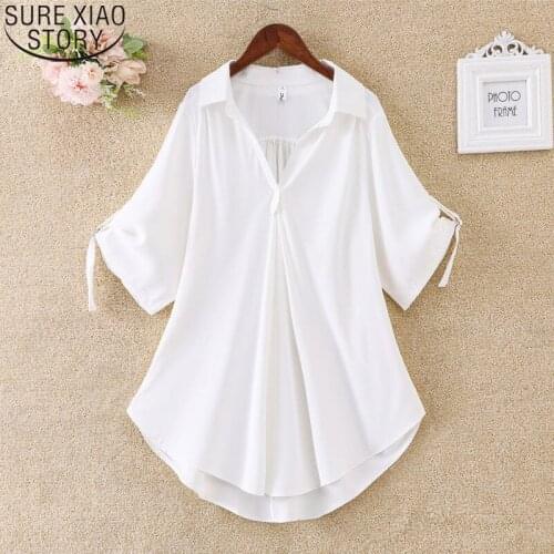 2021 New Short Sleeve Chiffon Blouse Women Tops Casual Loose Oversize Shirt Woman Summer Blouse V Neck Clothing Blusas 14316