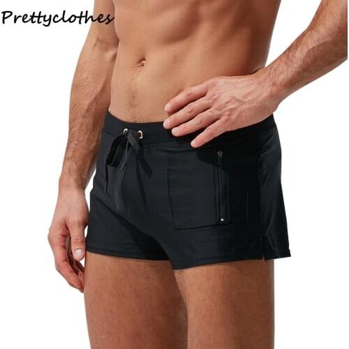 New Summer Zip Front Pocket Beach Surf Mens Swimming Trunks Lace-Up Boxer Swim Wear Men Swimwear Sports Swimsuit With Shorts