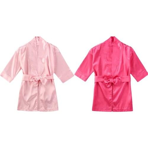Girls Sleepwear Kids Bathrobe Long Sleeve Toddler Baby Kids Girls Solid Silk Satin Kimono Robes Bathrobe Sleepwear Clothes