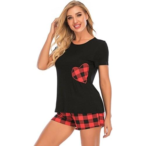 Pajamas Women Cotton Tops Pants Casual Nightwear Pyjamas Female Sleepwear Sets Plaid Short Sleeves Shorts Pijamas Lingerie