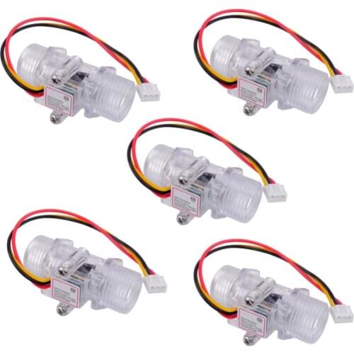 5Pcs YF-S201C G1/2" Water Flow Sensor Meter Fluid Hall Sensor Flowmeter Counter 1-30L/min Transparent