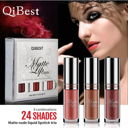 Qibest/qi yue shi Silver Tube 3 Mounted Lip Gloss Suit Q17104 Matte Fog Surface Liquid Mouth