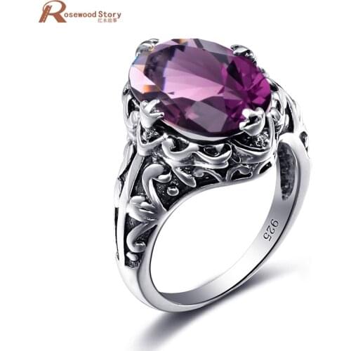 Luxury Cocktail Austrian Created Crystal Ring Purple Stones 925 Silver Fashion Brand Retro Rings Jewelry For Women anel aneis