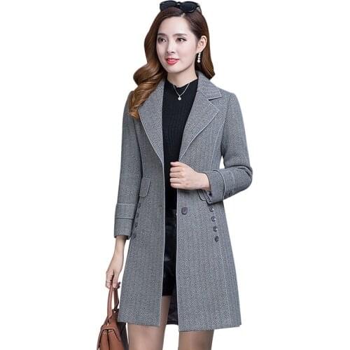 Add Cotton Thicken Winter Womens Clothing Woolen Coat Korean Splicing Suit Collar Long Sleeve Feminine Wool Vercoat Mid-Long
