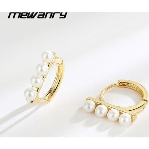 MEWANRY Prevent Allergy 925 Sterling Silver Stud Earrings for Women Trendy Elegant Sweet Simple Pearls Bride Jewelry Ear Buckle