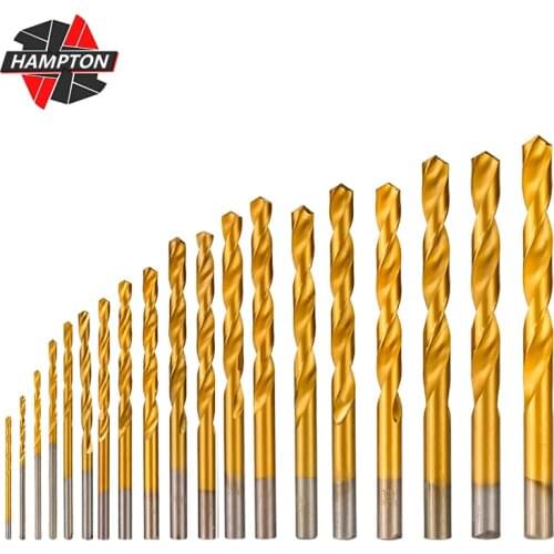 Twist Drill Bit Set 19pcs Round Shank Gun Drill Bit 1.0-10.0mm Woodworking Drilling Tools Titanium Coated HSS Drill Bit Set