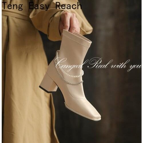 Black White Fashion Zipper Women Boots Soft Pu Leather Ankle Boots Comfortable Square Low Heel Boots Ladies Shoes Big Size 34-45