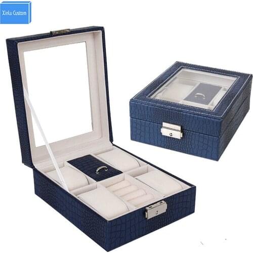 Women Gift Watch/Ring 4+2 Grids Hour Box Home Case Colorful Leather Window Case Luxury Brand Watch/Jewelry/Bracelet Organizers