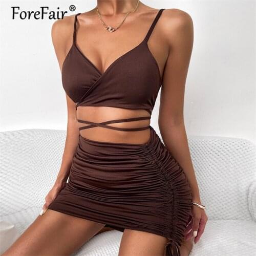 Forefair Spaghetti Strap Bodycon Bandage Women Sexy Dress 2021 Summer Fashion Hollow Out Sleeveless Backless Party Dresses