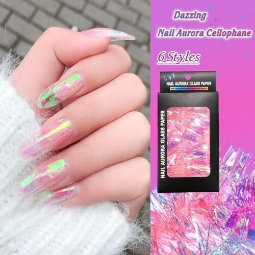 1Pc Colorful Nail Aurora Glass Paper Sticker Beauty Design Nail Art Nails Accessories Fashion DIY Design Decoration 6 Color