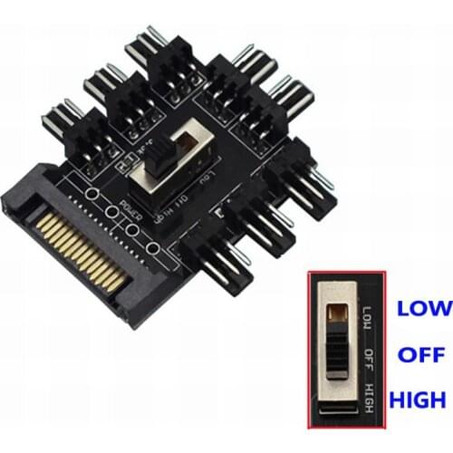 2 PCS SATA Power to 8-Port Fan 3Pin Socket Converter Switch Fan Hub Splitter With 3M Tape 12V 7V high quality