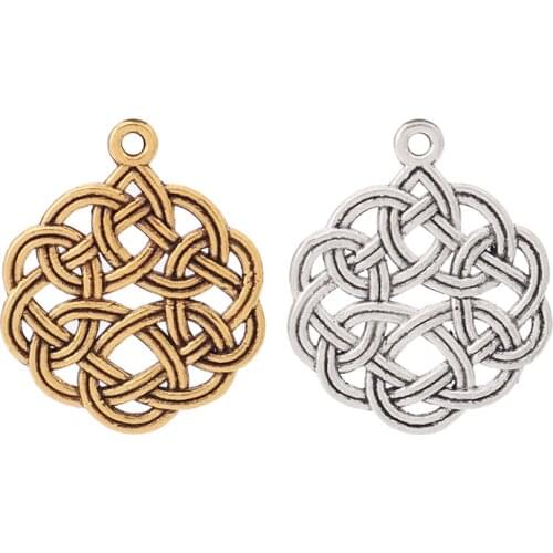 20 x Tibetan Silver/Gold Celtics Chinese knot Round Charms Pendants for Necklace Bracelet Jewelry Making Findings 29x24mm